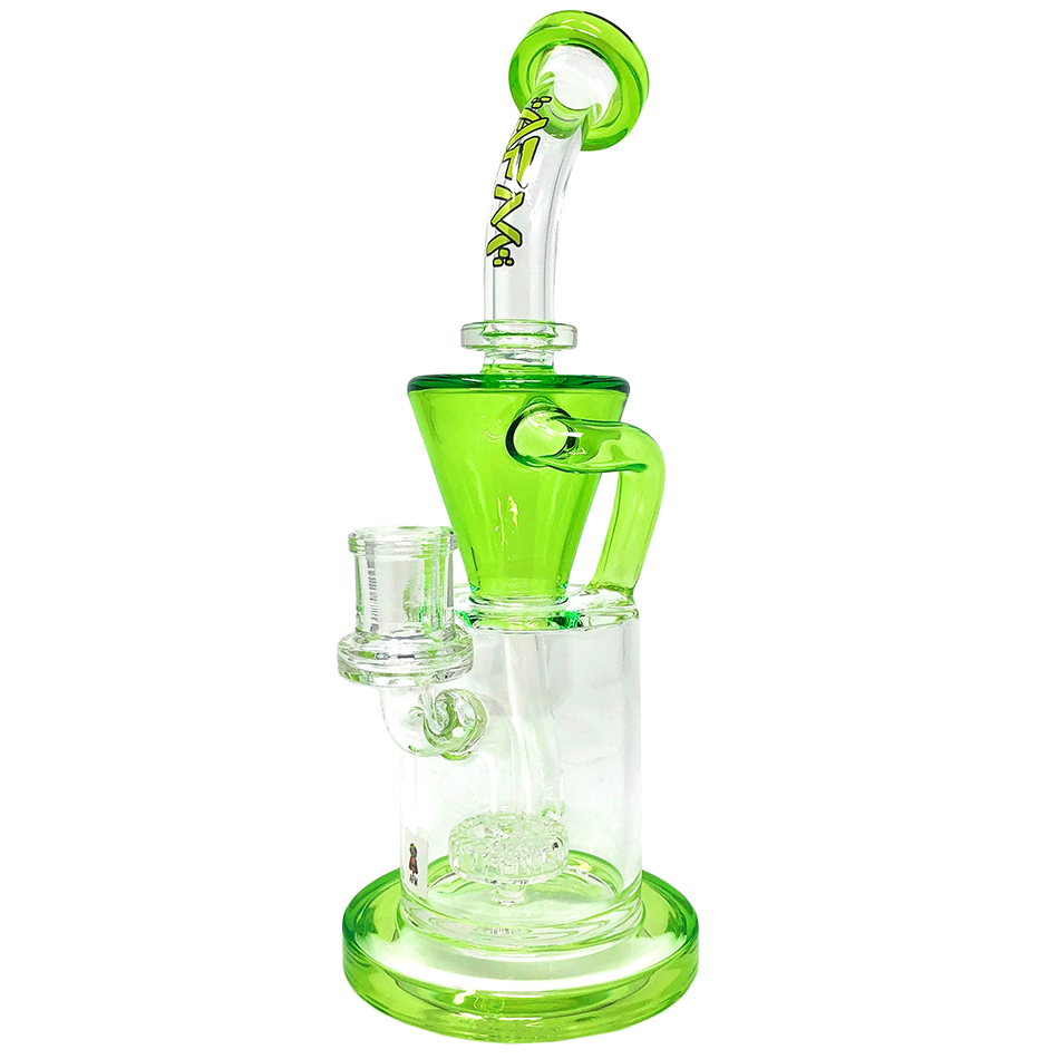 AFM Glass 10.5" Incycler Dab Rig with Showerhead Perc and Green Accents - Front View