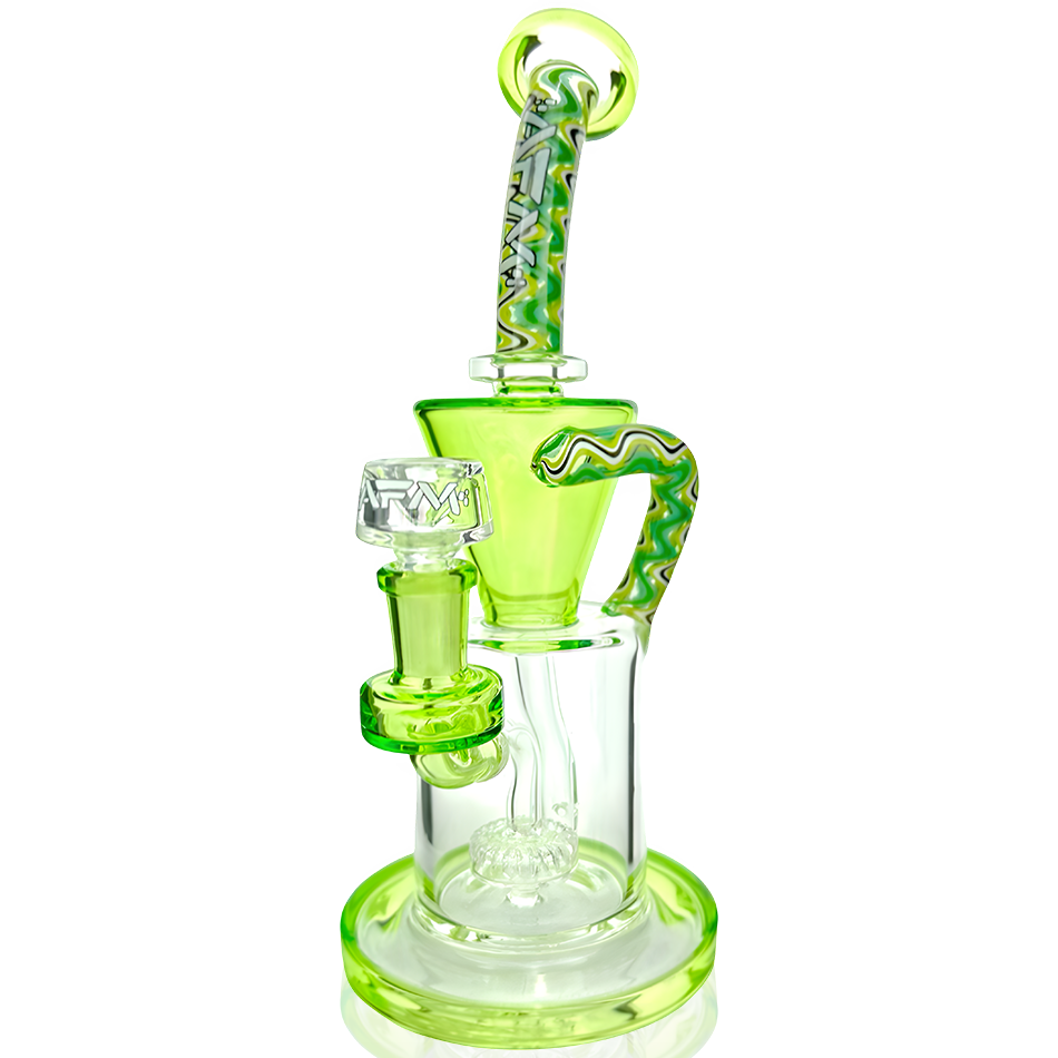 10" AFM Glass Drain Incycler with Reversal Showerhead Dab Rig in Lime - Front View