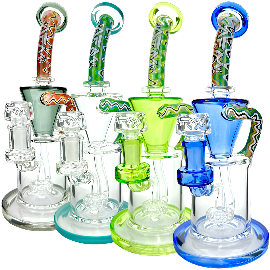 AFM Glass Drain Incycler Dab Rigs with Reversal Showerhead and Bent Neck in Various Colors