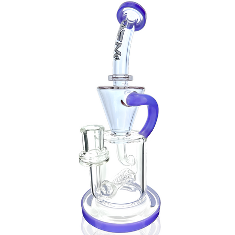 AFM Glass 10.5" Purple Drain Recycler Dab Rig with Inline Perc, Front View on White