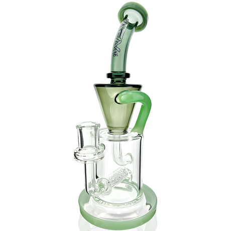 AFM Glass 10.5" Drain Recycler Dab Rig with Double Color Inline, Smokey/Green