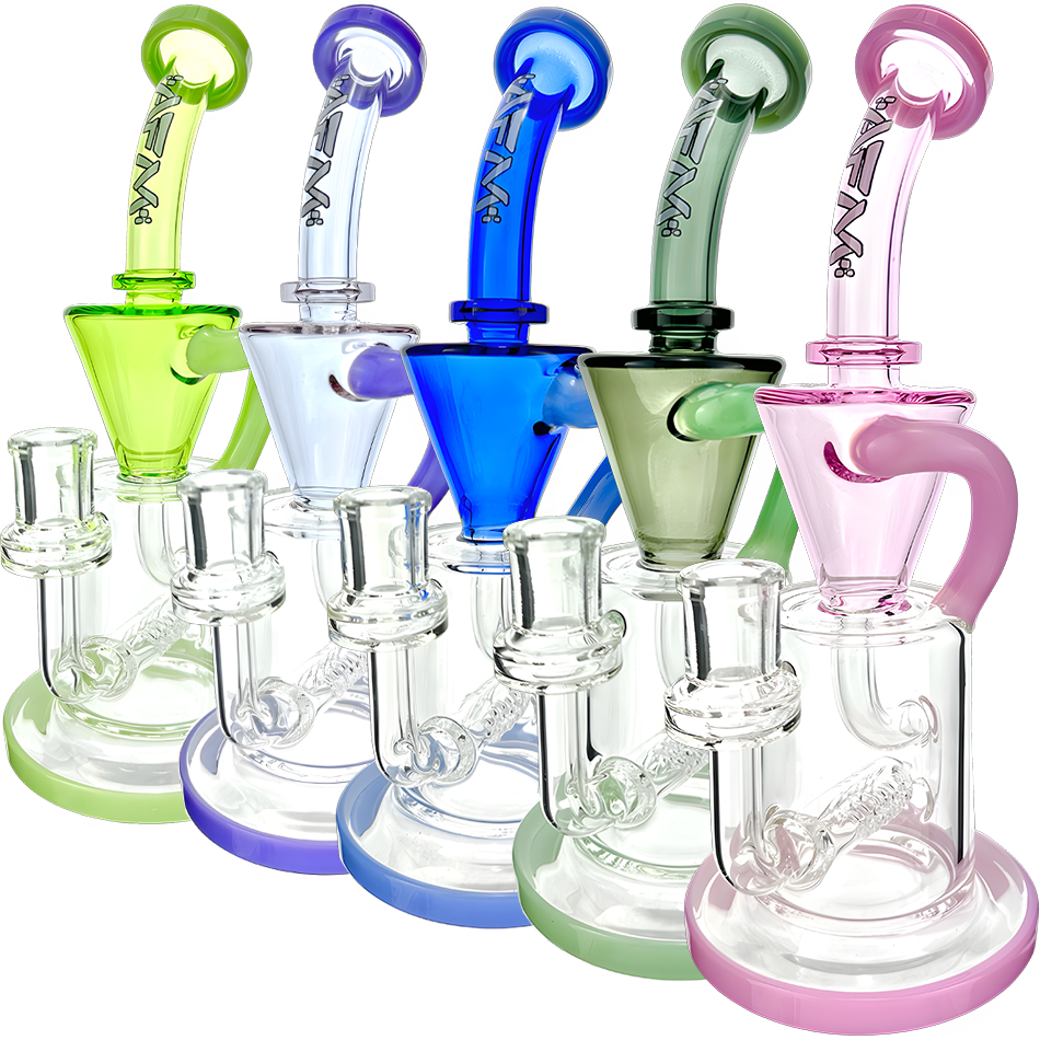 Assorted 10.5" AFM Glass Drain Recycler Dab Rigs with Double Color Inline and Female Joint