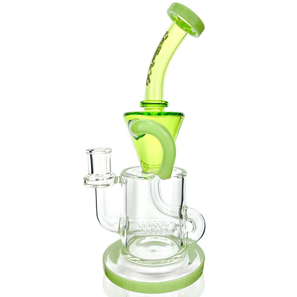 AFM Glass 10.5" Double Color Inline Dab Rig with Drain Recycler, Front View on White