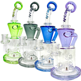 AFM Glass Drain Recycler Dab Rigs with Colored Lips in Green, Grey, Blue, and Purple