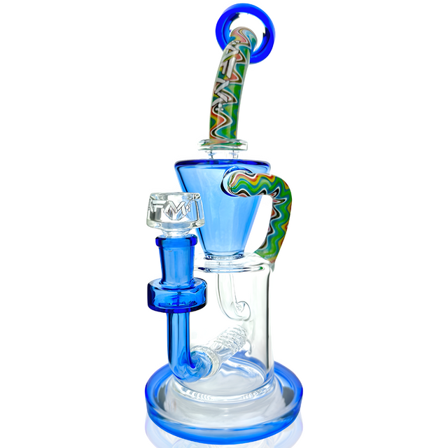 10" AFM Glass Drain Recycler Reversal Inline Dab Rig in Ink Blue with Heady Glass Design