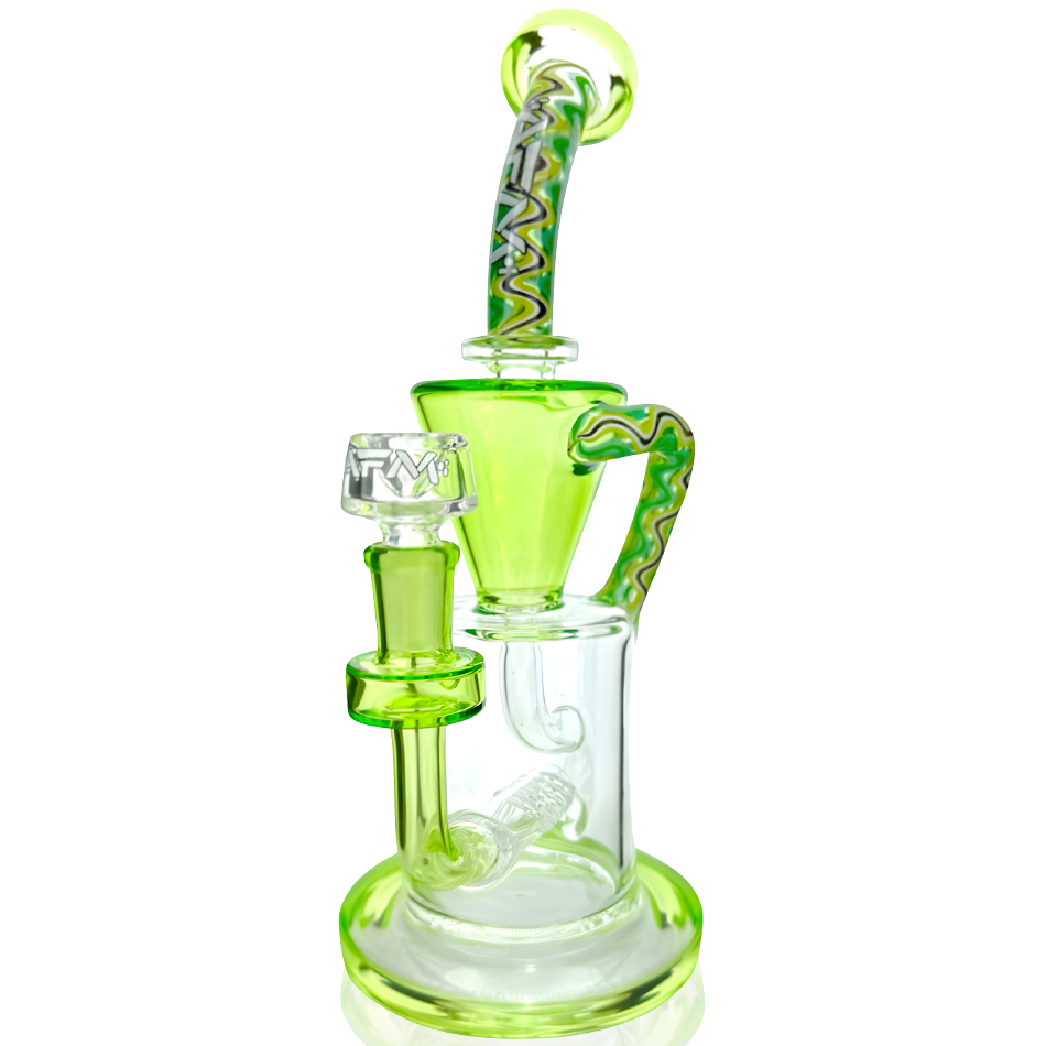 AFM Glass 10" Lime Drain Recycler Dab Rig with Reversal Inline, Borosilicate Glass, Front View