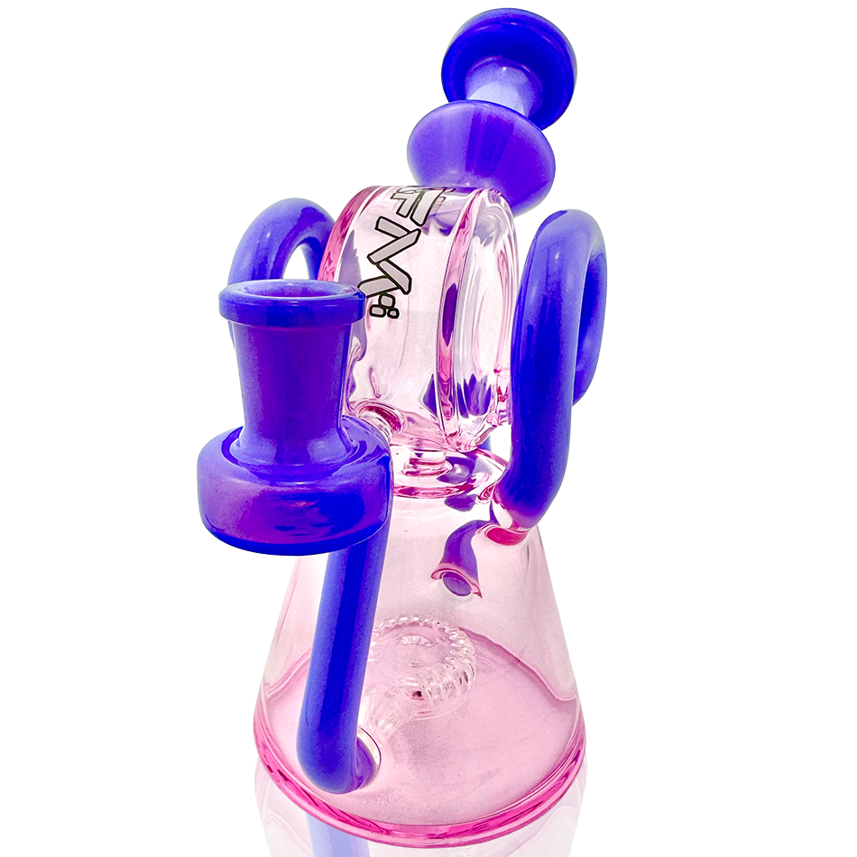 AFM 8" Double Ram Glass Recycler Dab Rig with Showerhead Perc in Pink & Blue