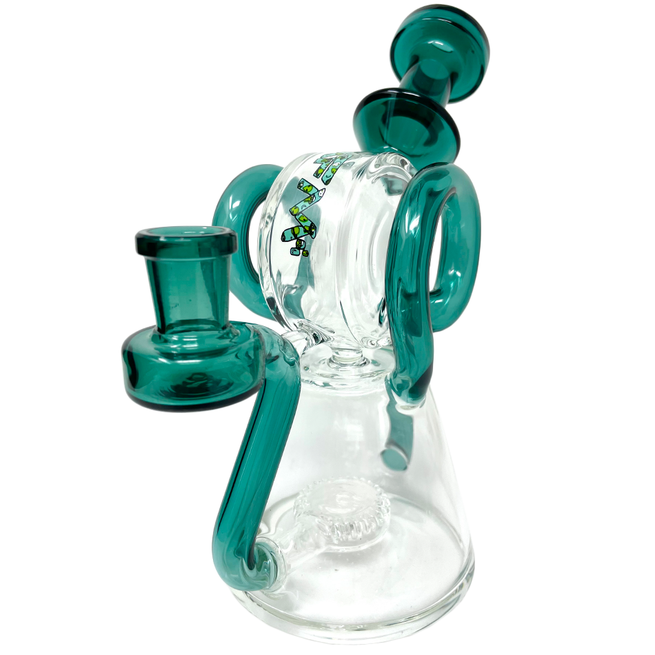 8" AFM Double Ram Special Decal Glass Recycler Dab Rig with Color Accents - Front View