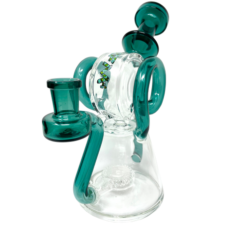 8" AFM Double Ram Special Decal Glass Recycler Dab Rig with Color Accents - Front View