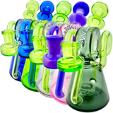 AFM 8" Double Ram Glass Recycler Dab Rigs in assorted colors with showerhead percs, side view