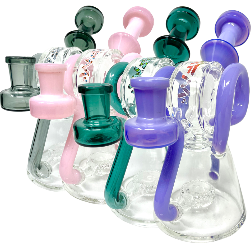 AFM 8" Double Ram Special Decal Glass Recycler Dab Rigs with Color Accents