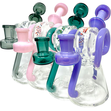 AFM 8" Double Ram Special Decal Glass Recycler Dab Rigs with Color Accents