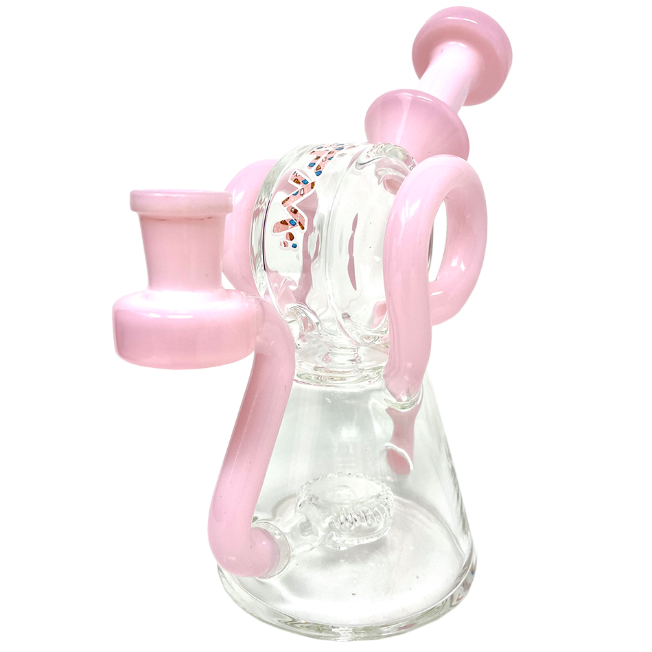 AFM 8" Double Ram Special Decal Glass Recycler Dab Rig with Pink Accents - Front View