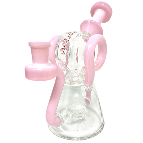 AFM 8" Double Ram Special Decal Glass Recycler Dab Rig with Pink Accents - Front View