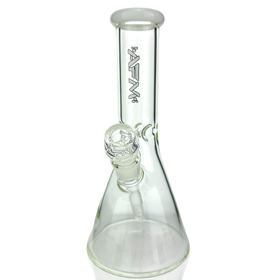 10" AFM Glass Beaker Bong with Classic Colored Lip, Ivory, 14mm Female Joint - Front View