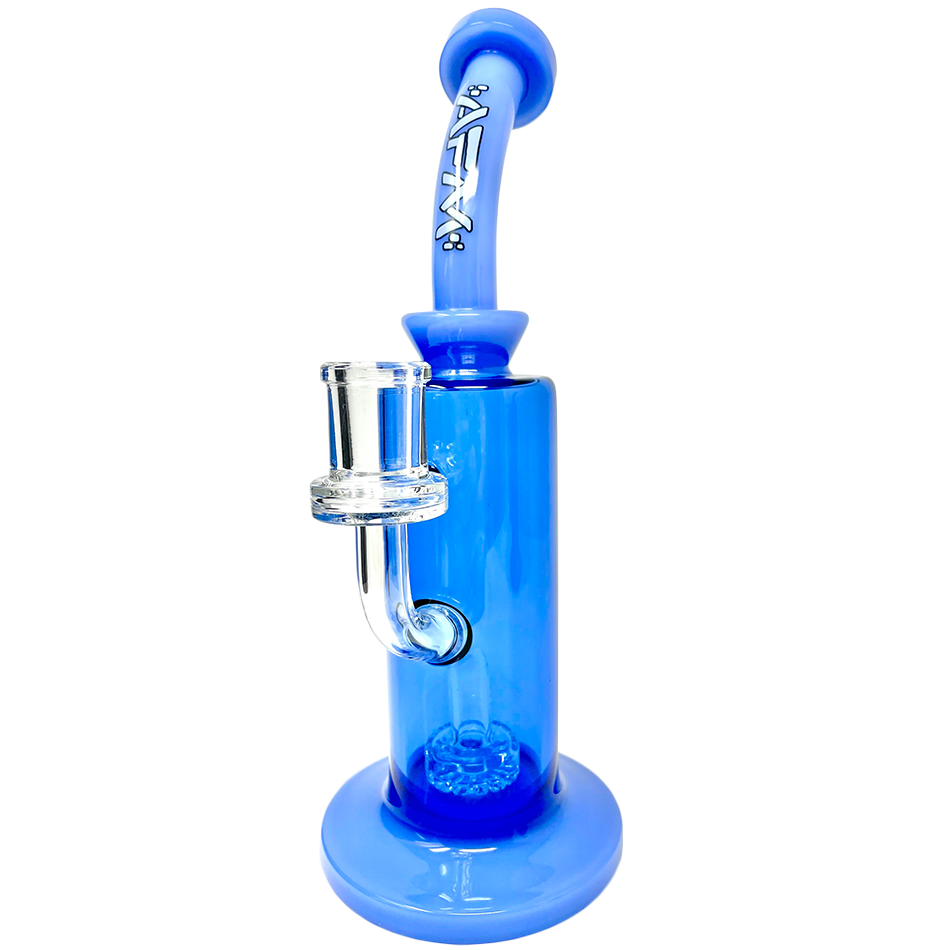 AFM 9.5" Power Showerhead Perc Glass Dab Rig in Blue with Bent Neck and 14mm Female Joint