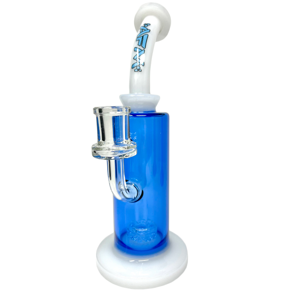 AFM 9.5" Power Showerhead Perc Glass Dab Rig in Blue with Bent Neck and 14mm Female Joint