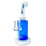 8" AFM Power Inline Perc Glass Dab Rig with Bent Neck and Blue Colored Glass - Front View