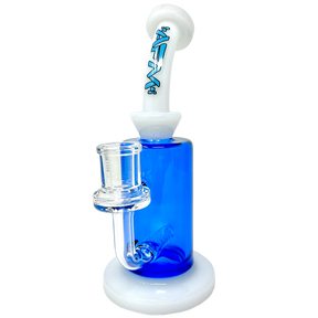 8" AFM Power Inline Perc Glass Dab Rig with Bent Neck and Blue Colored Glass - Front View