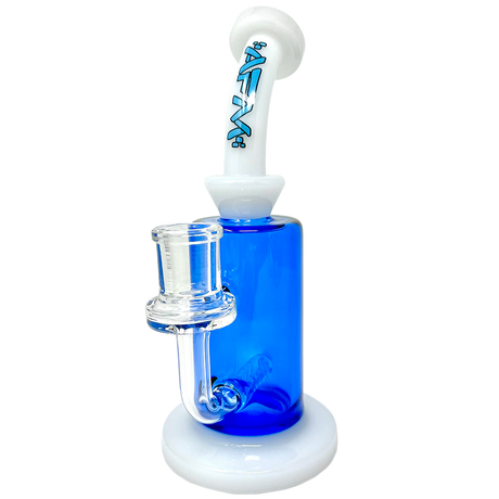 8" AFM Power Inline Perc Glass Dab Rig with Bent Neck and Blue Colored Glass - Front View