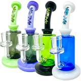 Assorted 8" AFM Power Inline Perc Glass Dab Rigs with Bent Neck on White Background