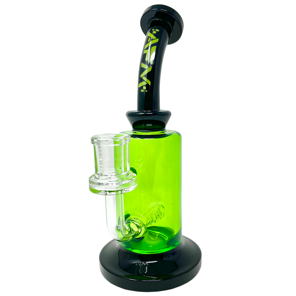 8" AFM Power Inline Perc Glass Dab Rig with Bent Neck and Vibrant Green Color - Front View