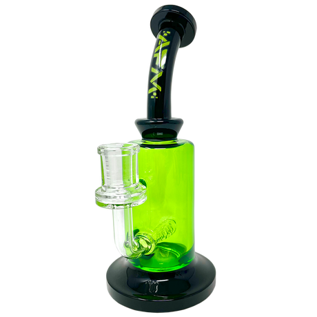 8" AFM Power Inline Perc Glass Dab Rig with Bent Neck and Vibrant Green Color - Front View