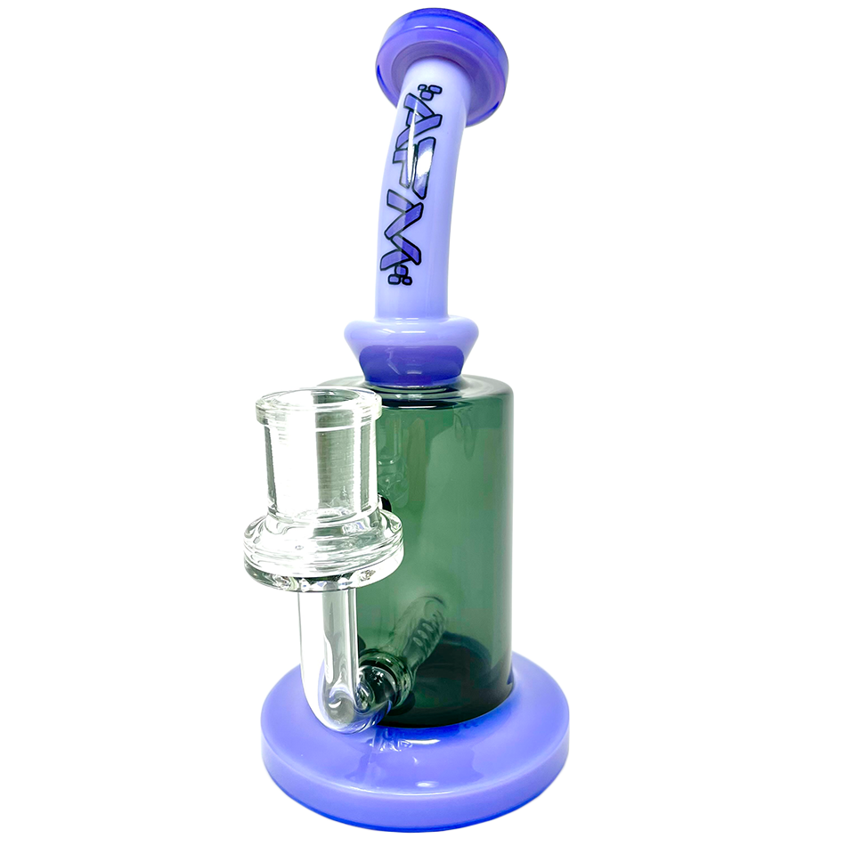 8" AFM Glass Dab Rig with Power Inline Perc, Bent Neck & Colored Accents - Front View