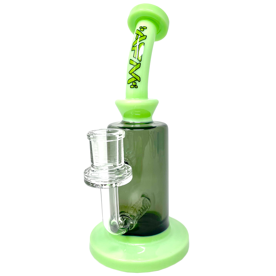 8" AFM Power Inline Perc Glass Dab Rig with Bent Neck and Colored Accents - Front View