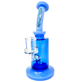 8" AFM Blue Glass Dab Rig with 3 Hole Perc, Bent Neck, and 14mm Female Joint - Front View