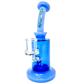 8" AFM Blue Glass Dab Rig with 3 Hole Perc, Bent Neck, and 14mm Female Joint - Front View