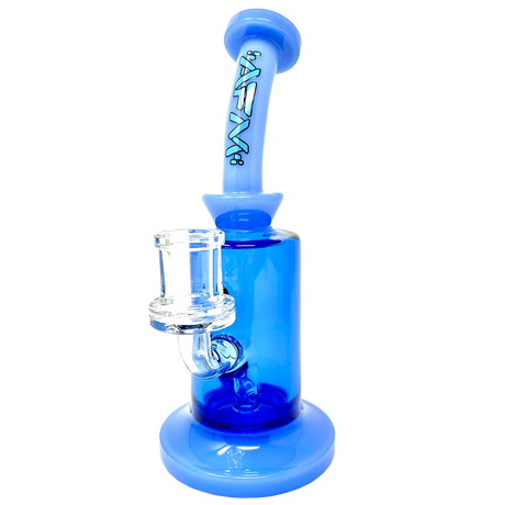 8" AFM Blue Glass Dab Rig with 3 Hole Perc, Bent Neck, and 14mm Female Joint - Front View