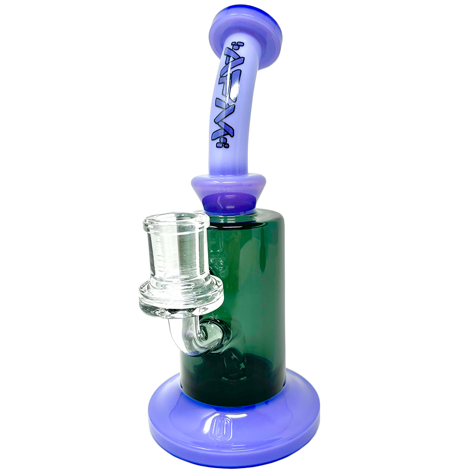 8" AFM Power Dab Rig with 3 Hole Perc, Bent Neck, and Colored Glass, Front View