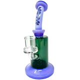 8" AFM Power Dab Rig with 3 Hole Perc, Bent Neck, and Colored Glass, Front View