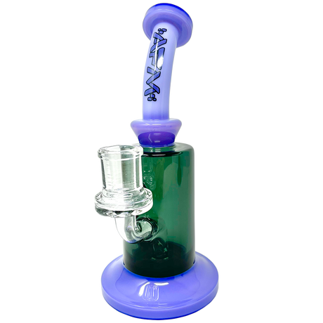 8" AFM Power Dab Rig with 3 Hole Perc, Bent Neck, and Colored Glass, Front View