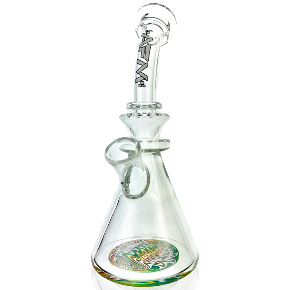 9" AFM Rastafari Clear Glass Beaker Bong with Bent Neck and Rasta Colored Accents