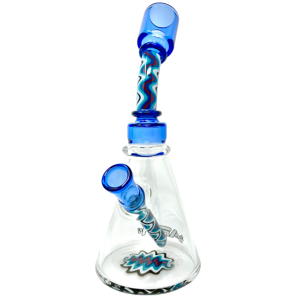 8.5" AFM Glass Beaker Bong with Reversal Wig Wag Design and Bent Neck