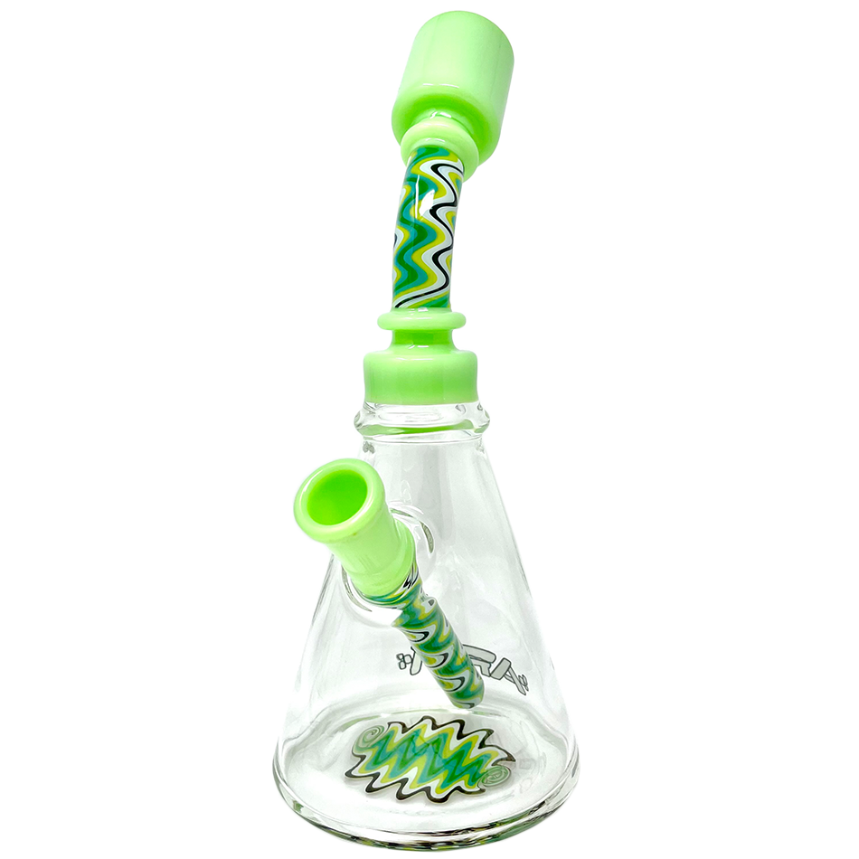 AFM 8.5" Reversal Wig Wag Glass Beaker Bong with Bent Neck and Colored Accents