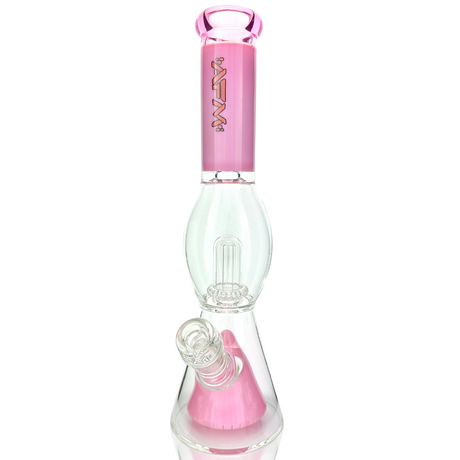 13" AFM Glass UFO Pyramid Beaker Bong with Pink Accents and Showerhead Perc, Front View