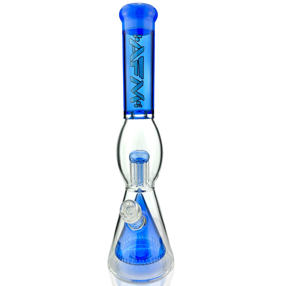 AFM Glass 16" UFO Pyramid Perc Beaker Bong in Double Blues with Clear Borosilicate Body