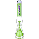 16" AFM Glass Beaker Bong with UFO Pyramid Perc, Bent Neck, and Green Accents - Front View