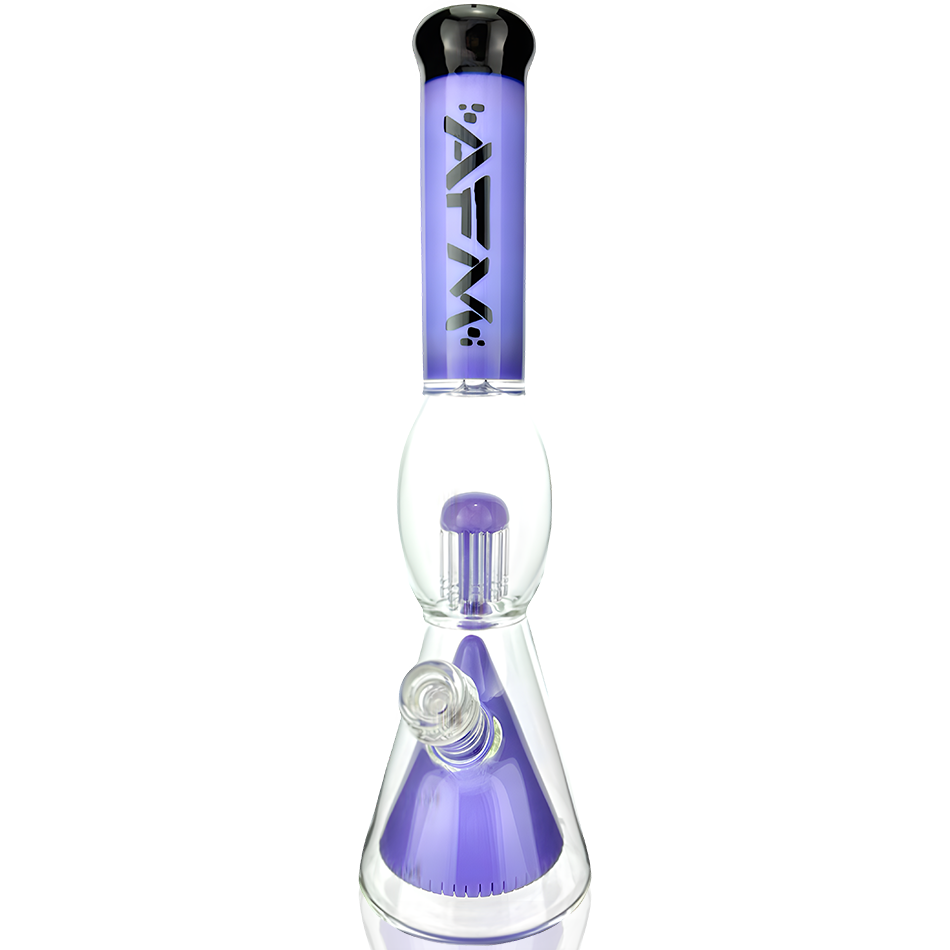 16" AFM Glass Beaker Bong with UFO Pyramid Perc and Purple Accents - Front View