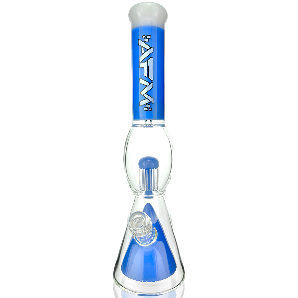 16" AFM Glass Beaker Bong with UFO Pyramid Perc and Blue Accents - Front View