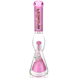 16" AFM Glass Beaker Bong with UFO Pyramid Perc and pink accents, front view on white background