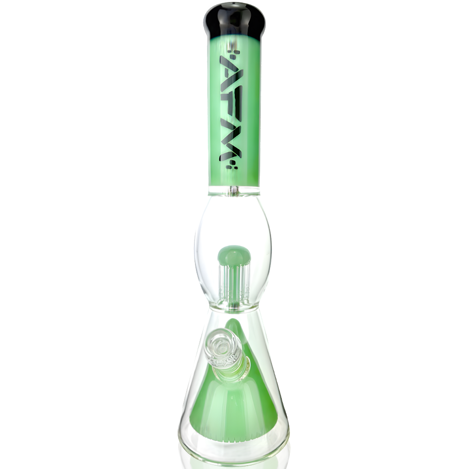 16" AFM Glass Beaker Bong with UFO Pyramid Perc and Bent Neck in Clear and Green