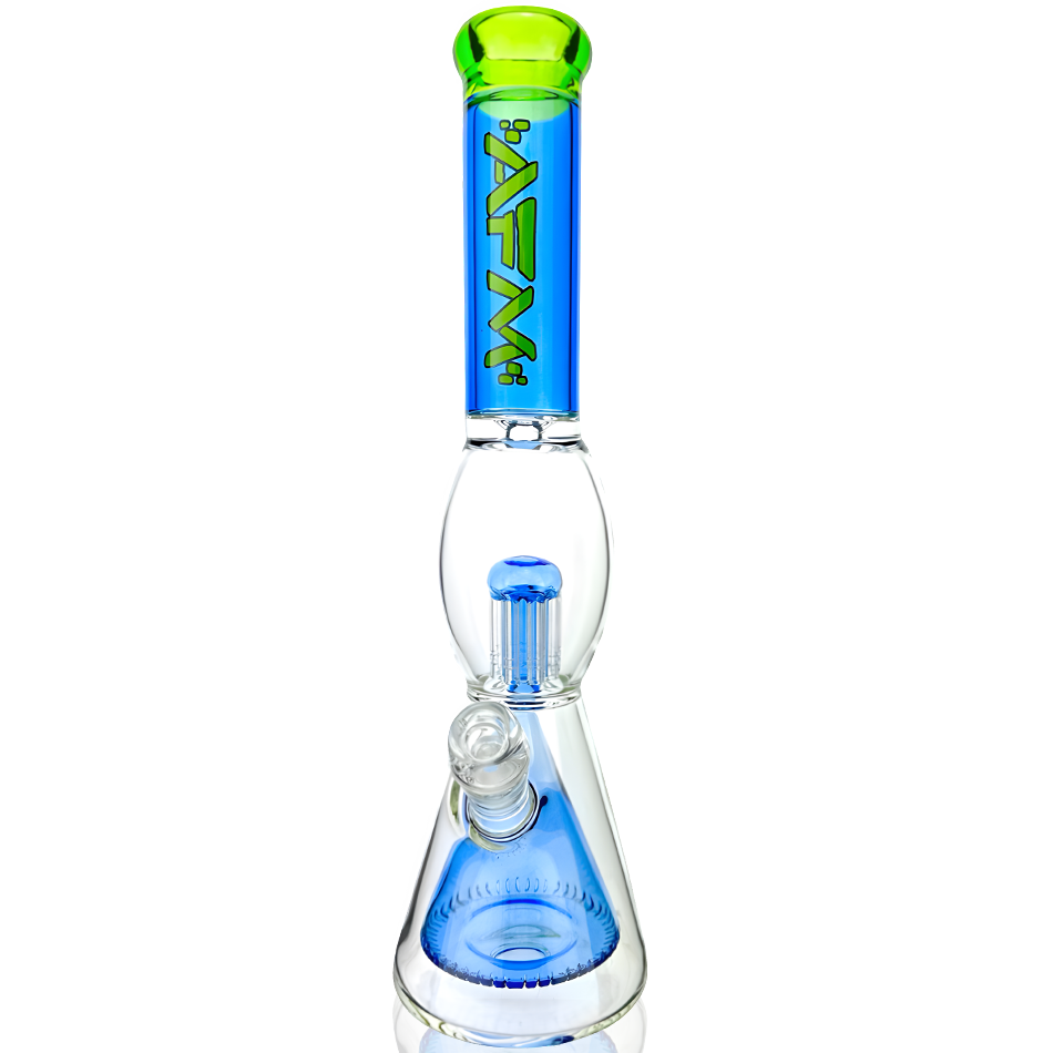 16" AFM Glass Beaker Bong with UFO Pyramid Perc, Bent Neck, and Colored Accents