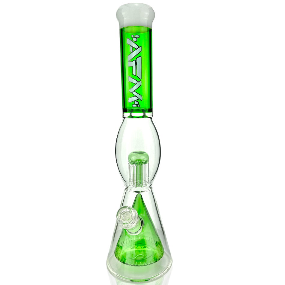 16" AFM Glass Beaker Bong with UFO Pyramid Perc in Forest Green/Ivory, Front View