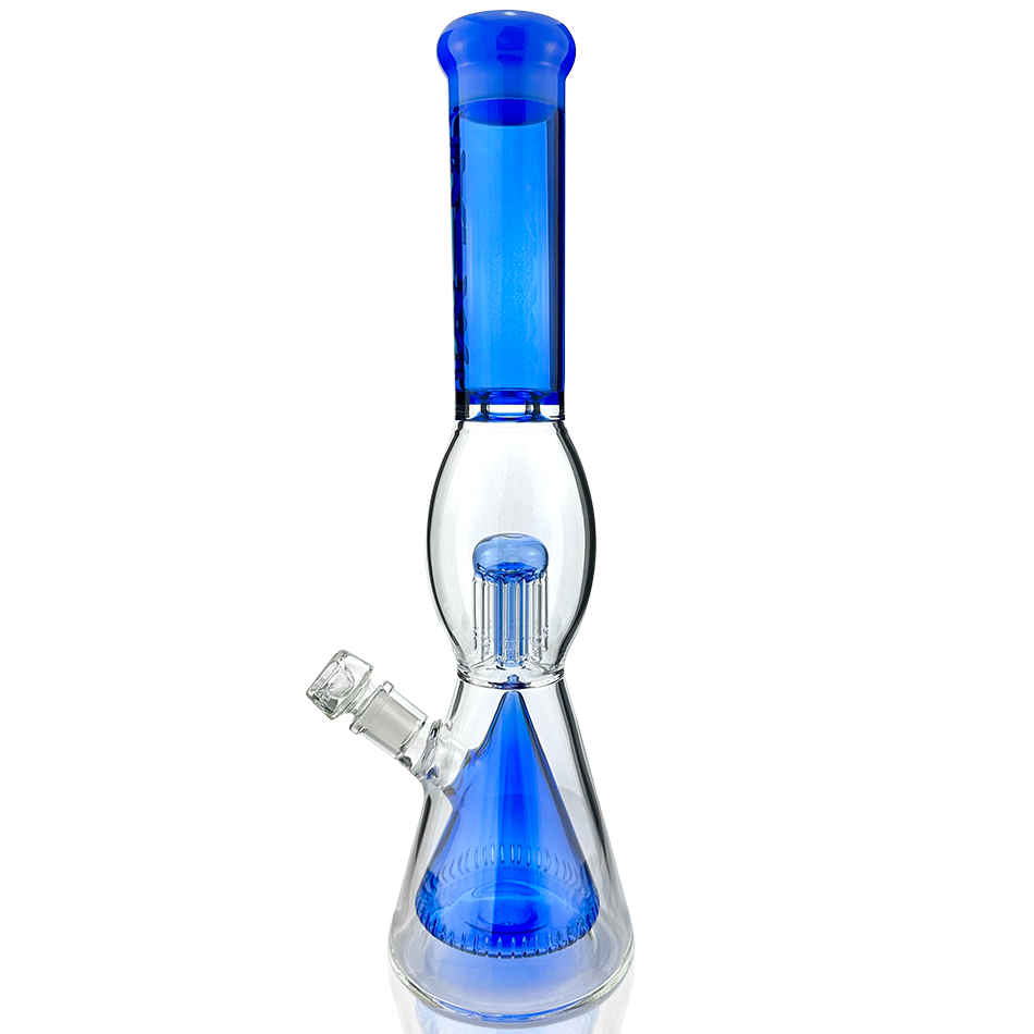 16" AFM Glass Beaker Bong with UFO Pyramid Perc and Blue Accents - Front View