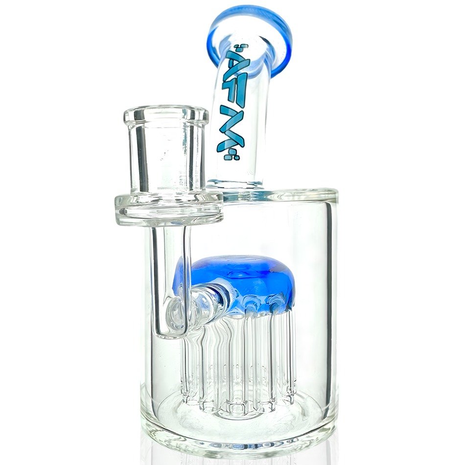 6" AFM Glass Dab Rig with 12 Arm Tree Perc and Bent Neck, Front View on White Background