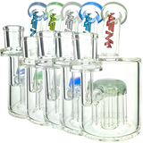 AFM Glass Dab Rigs with 12 Arm Tree Percolators, Bent Neck & Colored Accents - Side View